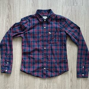 Abercrombie & Fitch Navy Blue and Red Plaid Shirt
